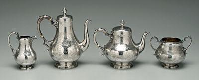 Appraisal: English silver tea service pear form acanthus finial C-scroll handles