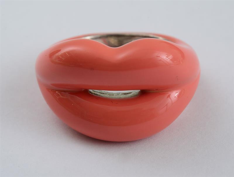 Appraisal: SILVER AND CORAL ENAMEL HOT LIPS RING BY SOLANGE AZAGURY-PARTRIDGE