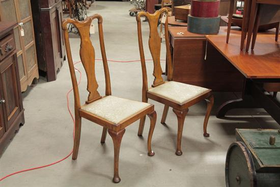 Appraisal: FOUR QUEEN ANNE STYLE CHAIRS Mahogany side chairs with upholstered