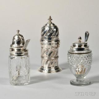 Appraisal: Three Pieces of English Sterling Silver Tableware two silver-mounted colorless