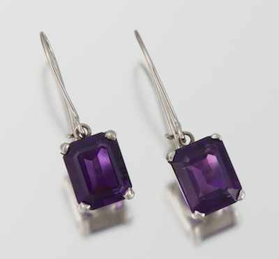 Appraisal: A Pair of Ladies' Amethyst Earrings k white gold earrings