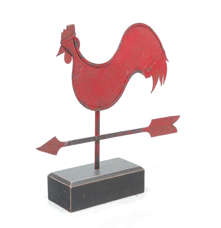 Appraisal: AMERICAN ROOSTER WEATHERVANE Twentieth century Sheet metal with flat strapping