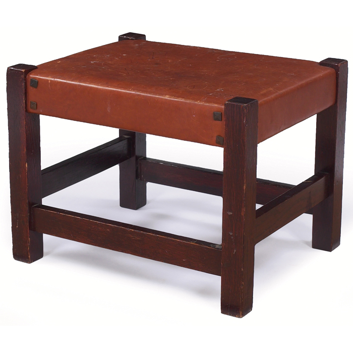 Appraisal: Gustav Stickley footstool replaced hard leather seat over a refinished