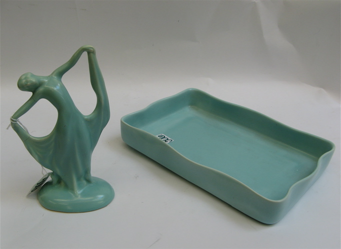 Appraisal: TWO AMERICAN ART DECO POTTERY PIECES matt glaze in pastel