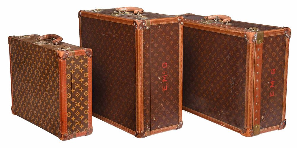 Appraisal: Three Vintage Louis Vuitton Suitcases French th century each with