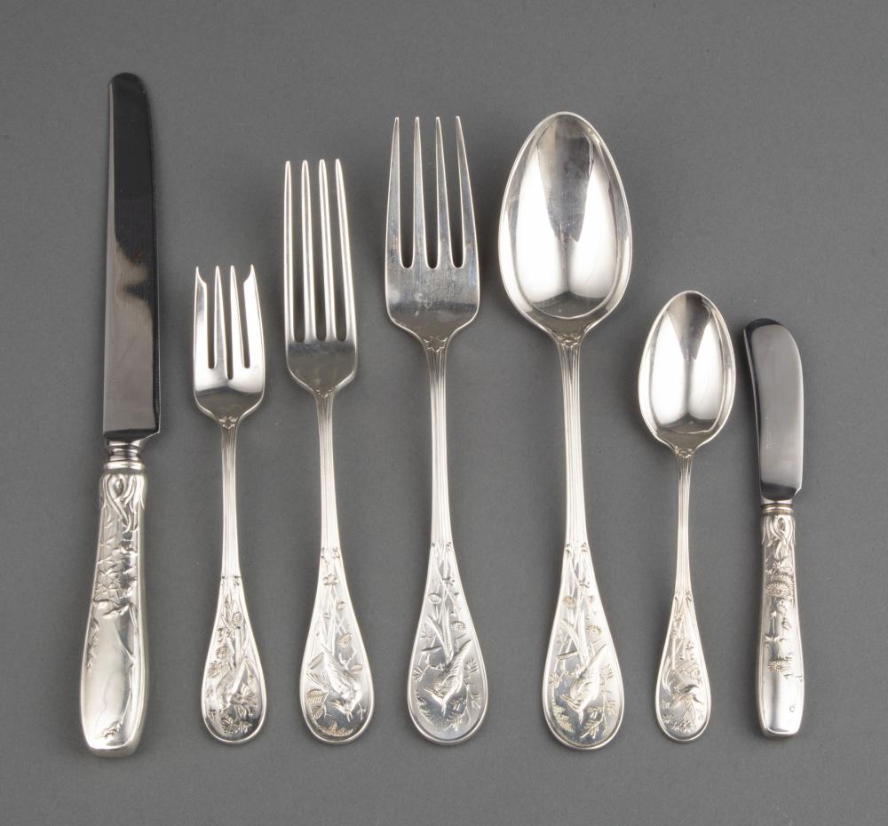 Appraisal: Tiffany Audubon Pattern Sterling Silver Flatware Service introduced reintroduced designed