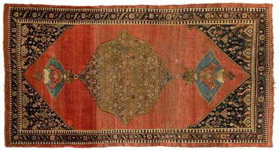 Appraisal: Bijar carpet large central medallion with pendants on green ground