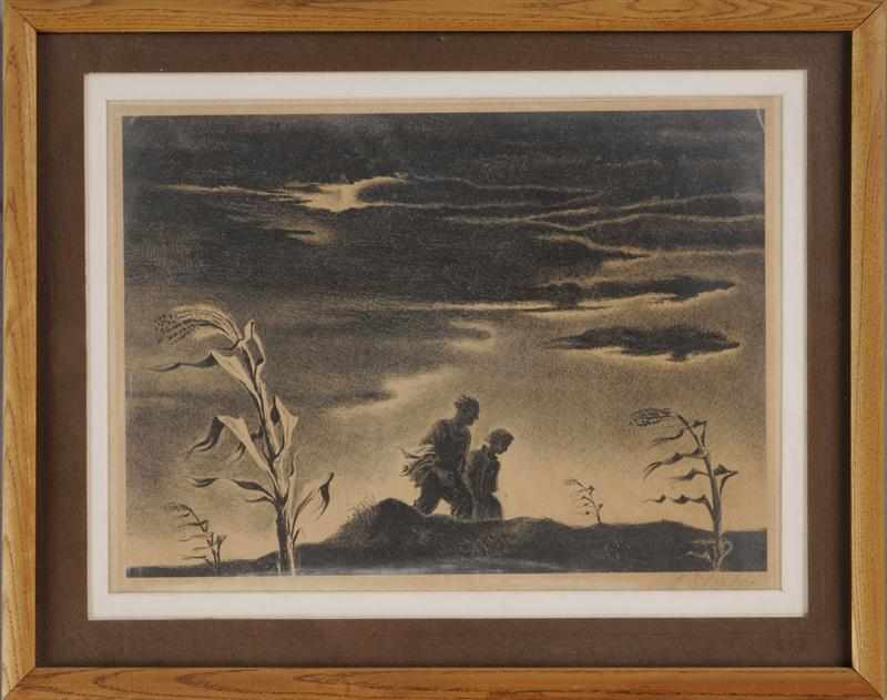 Appraisal: GEORGE SCHREIBER - WALKING INTO THE WIND Lithograph signed lower