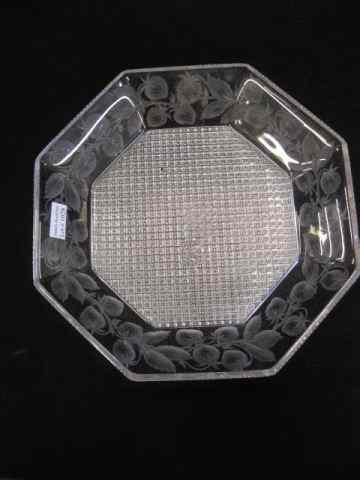 Appraisal: Cut Glass Strawberry Dish outstanding mitered diamond background intaglio strawberry