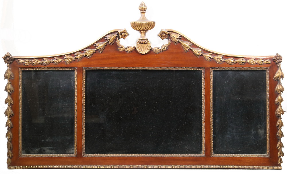 Appraisal: GILT DECORATED OVERMANTEL MIRROR Circa Chippendale Style Triple Plate Overmantel