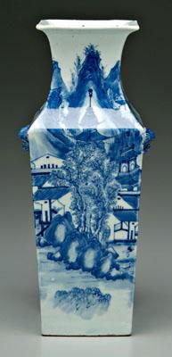 Appraisal: Chinese blue and white vase quadrilateral with beast heads and