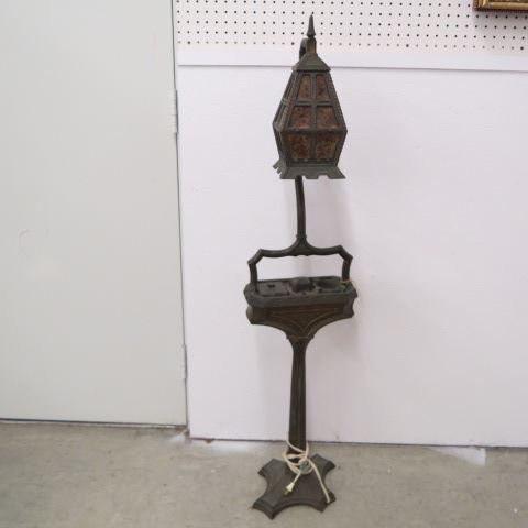 Appraisal: Arts Crafts Floor Lamp with Smoking Stand with tobacco jar