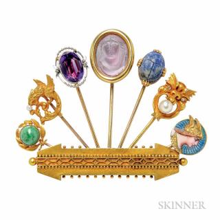 Appraisal: Gold Gem-set Stickpin Brooch composed of seven stickpins with various