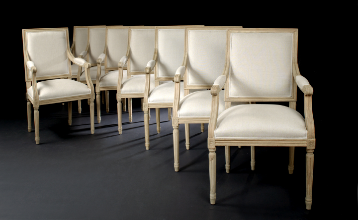 Appraisal: Suite of Eight Louis XVI-Style Beechwood Dining Armchairs each with