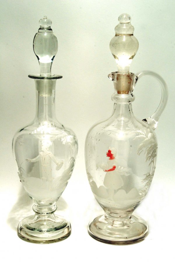 Appraisal: Two pieces of clear Mary Gregory type blown glass One