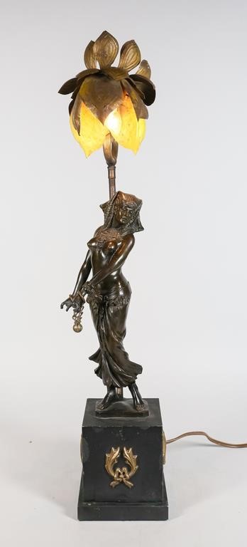 Appraisal: EGYPTIAN REVIVAL BRONZE NUDE LAMP th century Egyptian revival bronze