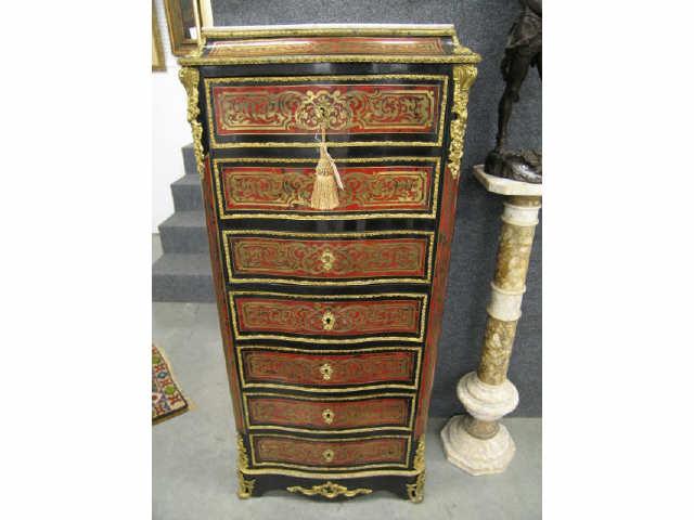 Appraisal: French Bouile th Century Secretaire with marble top fancy ormoulu