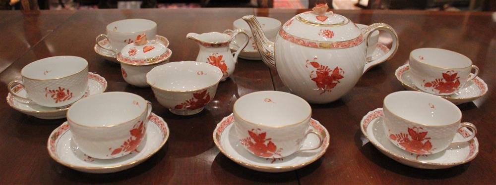 Appraisal: HEREND TEA SET IN THE CHINESE BOUQUET RUST AOG PATTERN