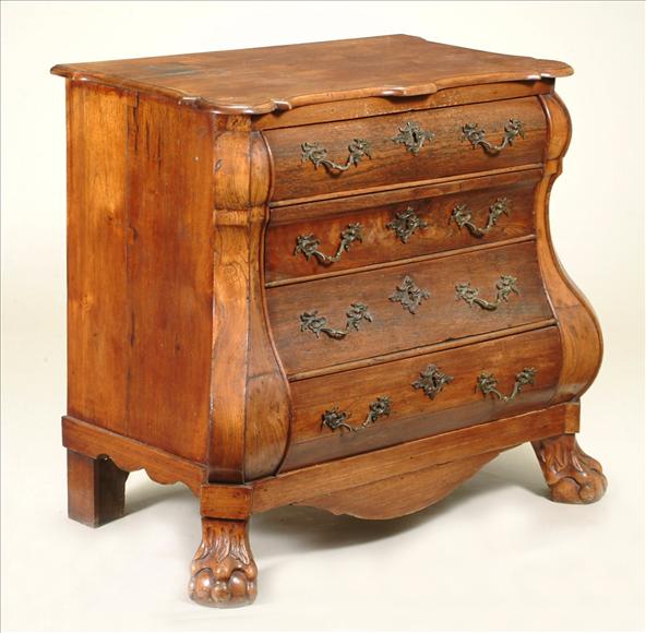 Appraisal: A Dutch elm bombe chest of drawers early th century