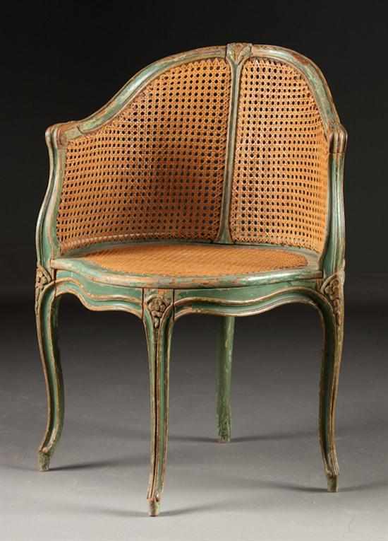 Appraisal: Louis XV style painted wood cane seat fauteuil de bureau