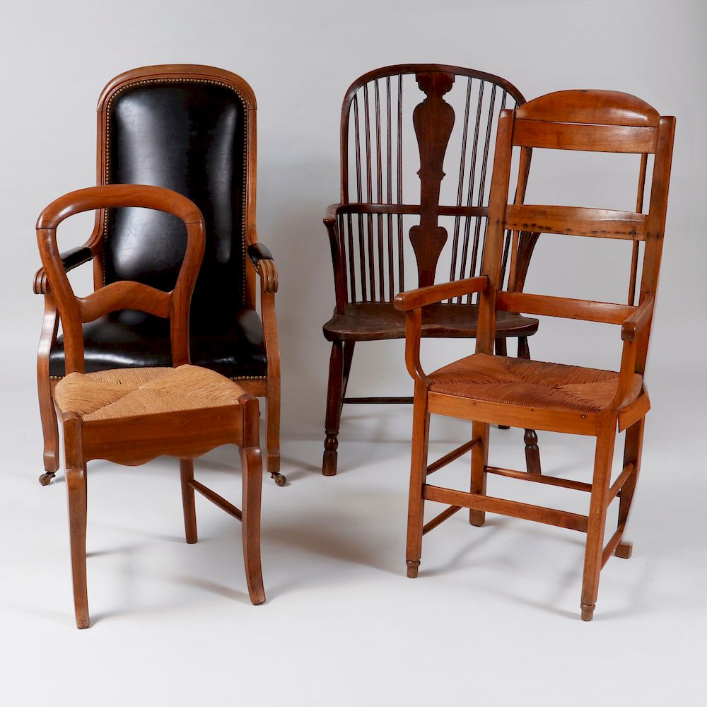 Appraisal: Group of Five Chairs Comprising A Victorian Style Beechwood Leather