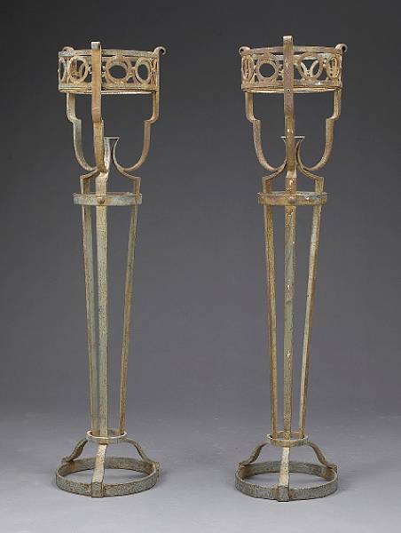 Appraisal: A pair of French Baroque Revival patinated cast iron plant