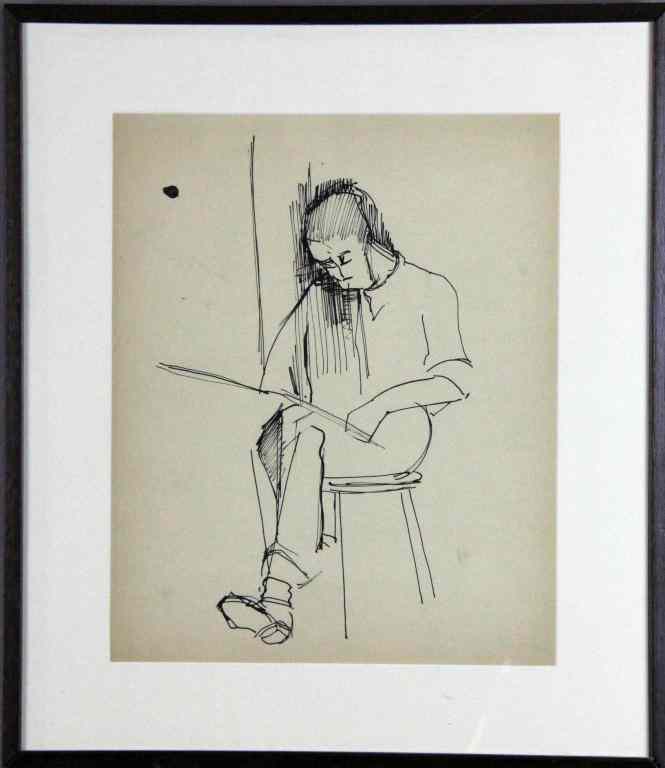 Appraisal: Norman Lewis Original Pen Ink DrawingSketch depicting another artist drawing