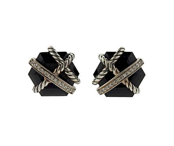 Appraisal: David Yurman Sterling Silver Onyx Diamond Earrings METAL Sterling Silver