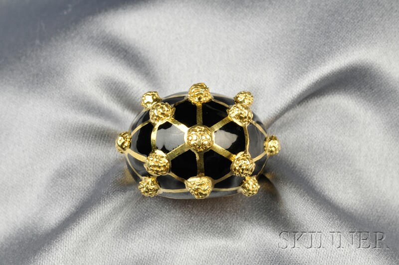 Appraisal: kt Gold and Enamel Ring of bombe form with black