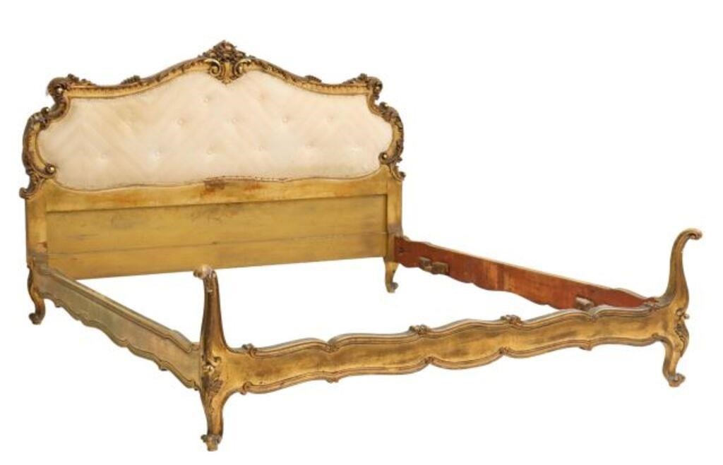 Appraisal: Italian giltwood bed th c shaped rocaille and foliate headboard