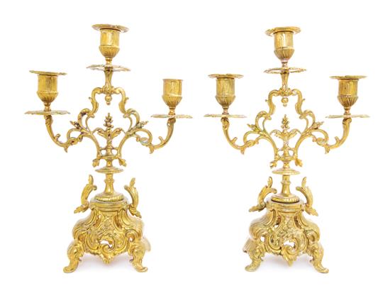 Appraisal: Sale Lot A Pair of Gilt Metal Three-Light Candelabra th