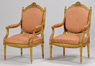 Appraisal: Pr Louis XVI Style Carved Fauteuils Pair of French gilt