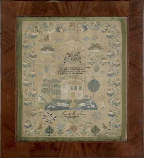 Appraisal: Pennsylvania silk on linen sampler dated wrought by Sarah Ann