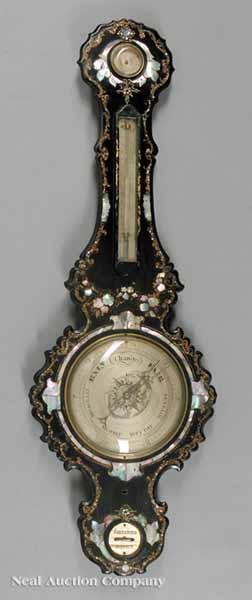 Appraisal: An English Papier-M ch and Mother-of-Pearl Inlaid Barometer mid- th