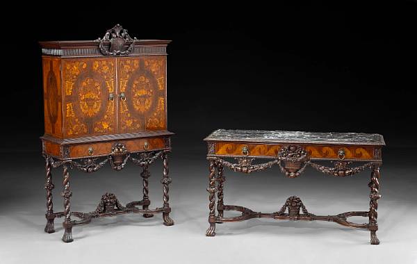 Appraisal: A Baroque style inlaid mahogany dining suite late th century