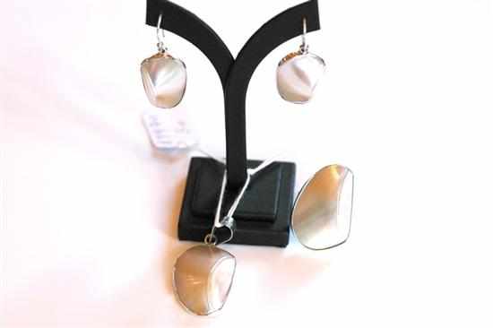 Appraisal: A PAIR OF MOTHER OF PEARL EARRINGS A RING AND