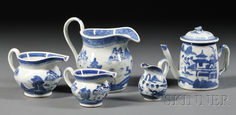 Appraisal: Four Canton Porcelain Cream Jugs and a Teapot China late