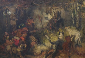 Appraisal: Theodor Rudolf Rocholl German - Wild Boar hunt Oil on