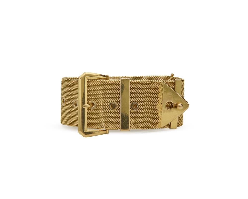 Appraisal: K Gold Belt Buckle Bracelet the fine mesh-link bracelet with