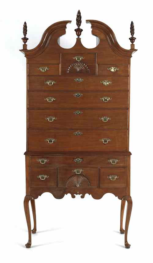 Appraisal: New England Queen Anne walnut bonnet top high chest ca