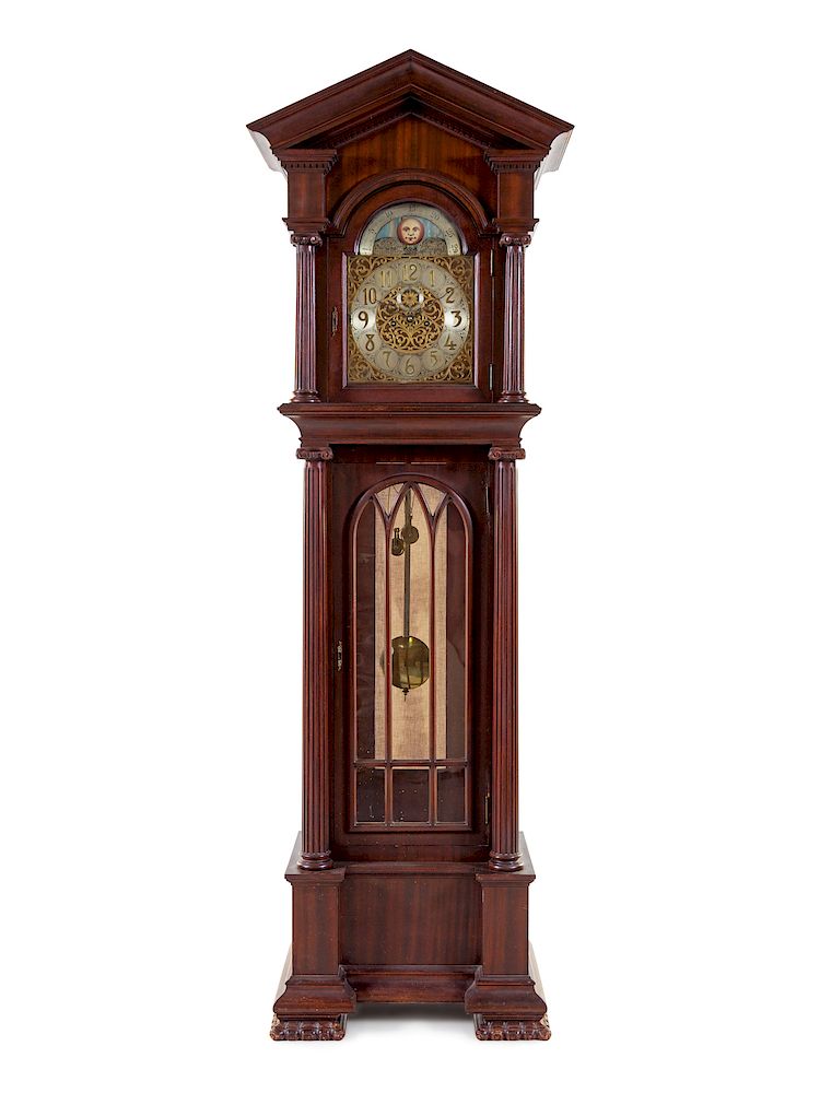 Appraisal: An American Mahogany Tube-Striking Tall Case Clock An American Mahogany