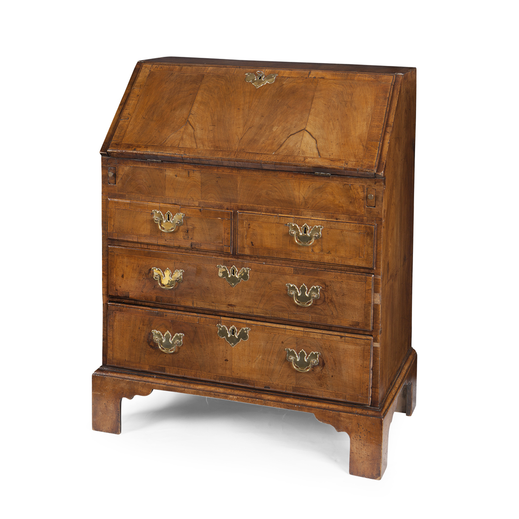 Appraisal: GEORGE II WALNUT AND CROSSBANDED BUREAU TH CENTURY of small