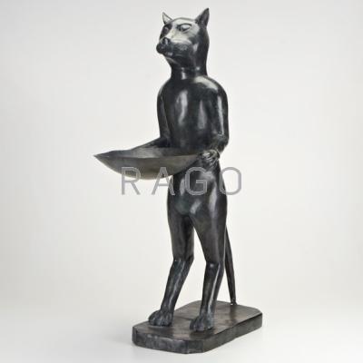 Appraisal: GIACOMETTI STYLE Cat butler tray th c Patinated bronze Unmarked