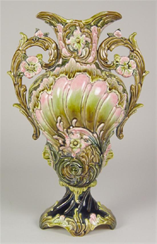 Appraisal: European Majolica Vase Molded Rococo style form with foliate and