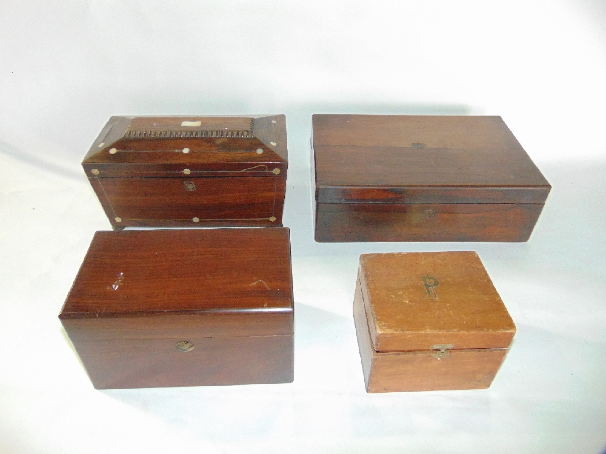 Appraisal: A collection of timber boxes to include a Regency rosewood