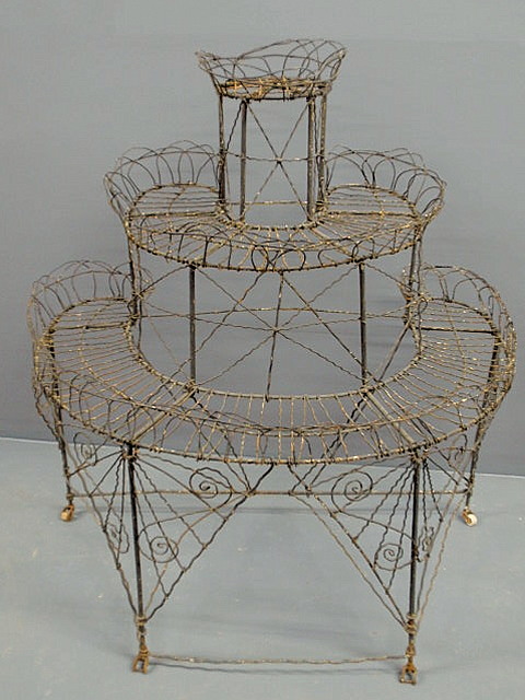 Appraisal: Victorian three-tier wirework plant stand h x w x d