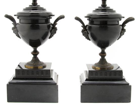 Appraisal: Pair of Neoclassical Cast Metal Mounted Marble Urns each of