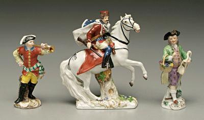 Appraisal: Three Meissen figures soldier on horseback stamped quot quot -