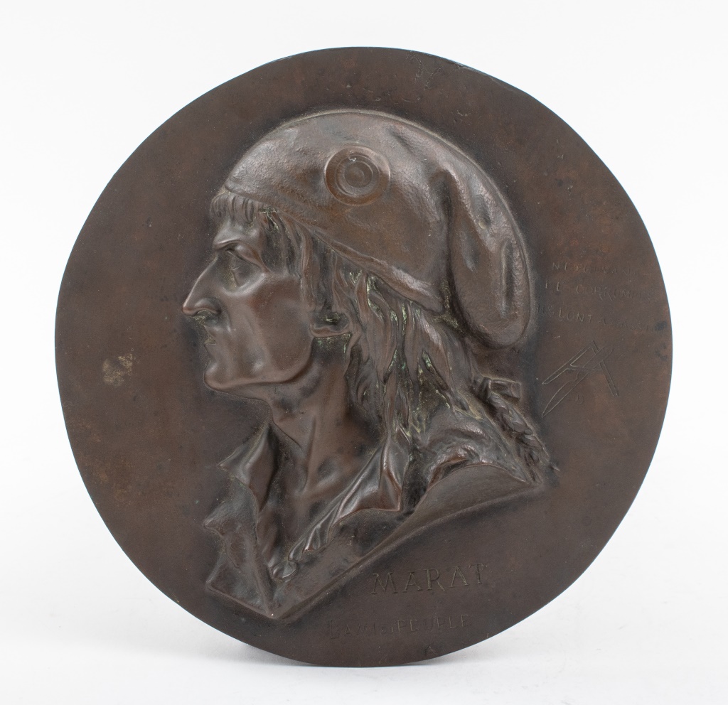 Appraisal: BRISSON PORTRAIT OF MARAT BRONZE MEDAILLON CA Large bronze medaillon-portrait