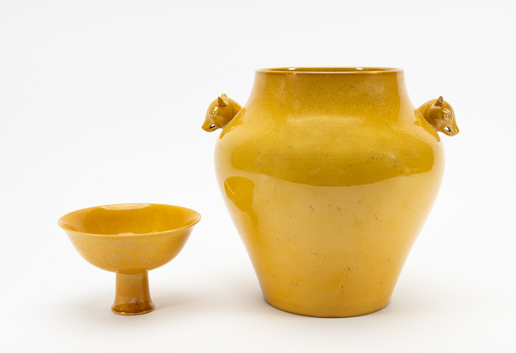 Appraisal: TWO CHINESE MONOCHROME YELLOW GLAZED ARTICLES Two Chinese monochrome yellow